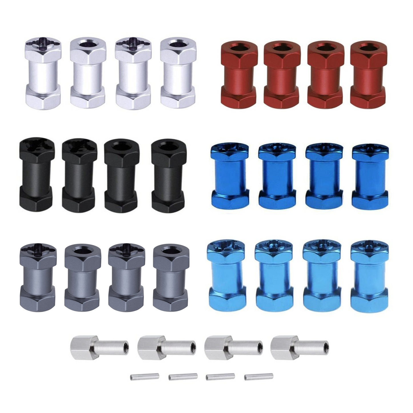 4x 12/15/20/25mm Hex Wheel Hub 12mm Extension Adaptor Drive Coupler 1/10 RC Crawler Axial SCX10 D90 RC Car - 15mm Black - Asia Sell