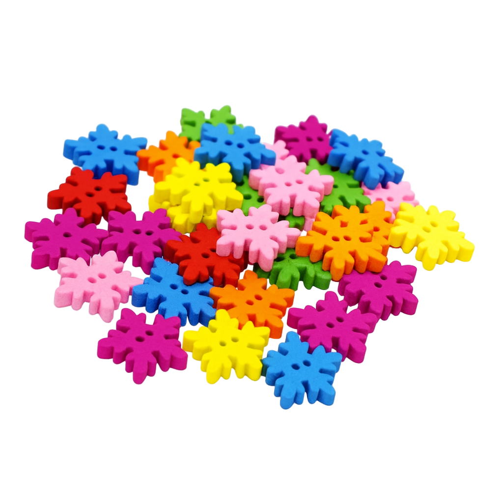 50/100pcs Wooden Buttons 2 Holes Chrysanthemum SunFlower Flower Snow Flake Sewing Button - 100x 18mm Coloured Snow - Asia Sell