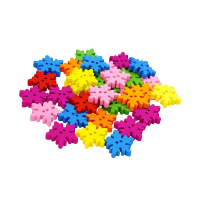 50/100pcs Wooden Buttons 2 Holes Chrysanthemum SunFlower Flower Snow Flake Sewing Button - 100x 18mm Coloured Snow - Asia Sell