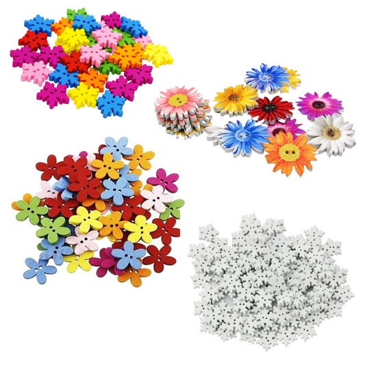 50/100pcs Wooden Buttons 2 Holes Chrysanthemum SunFlower Flower Snow Flake Sewing Button - Main Image - Asia Sell