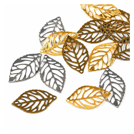 50-200pcs Metal Filigree Leaves Bracelet Bangles Scrapbooking 23x14mm Charms Leaf Shape Crafts