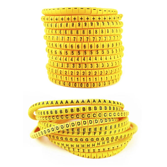 500/600pcs EC-0 EC-1 EC-2 EC-3 Numbers 0-9 or Letters A-L Yellow Cable Tags Markers Cable Labels - EC-0 - Letters - Asia Sell
