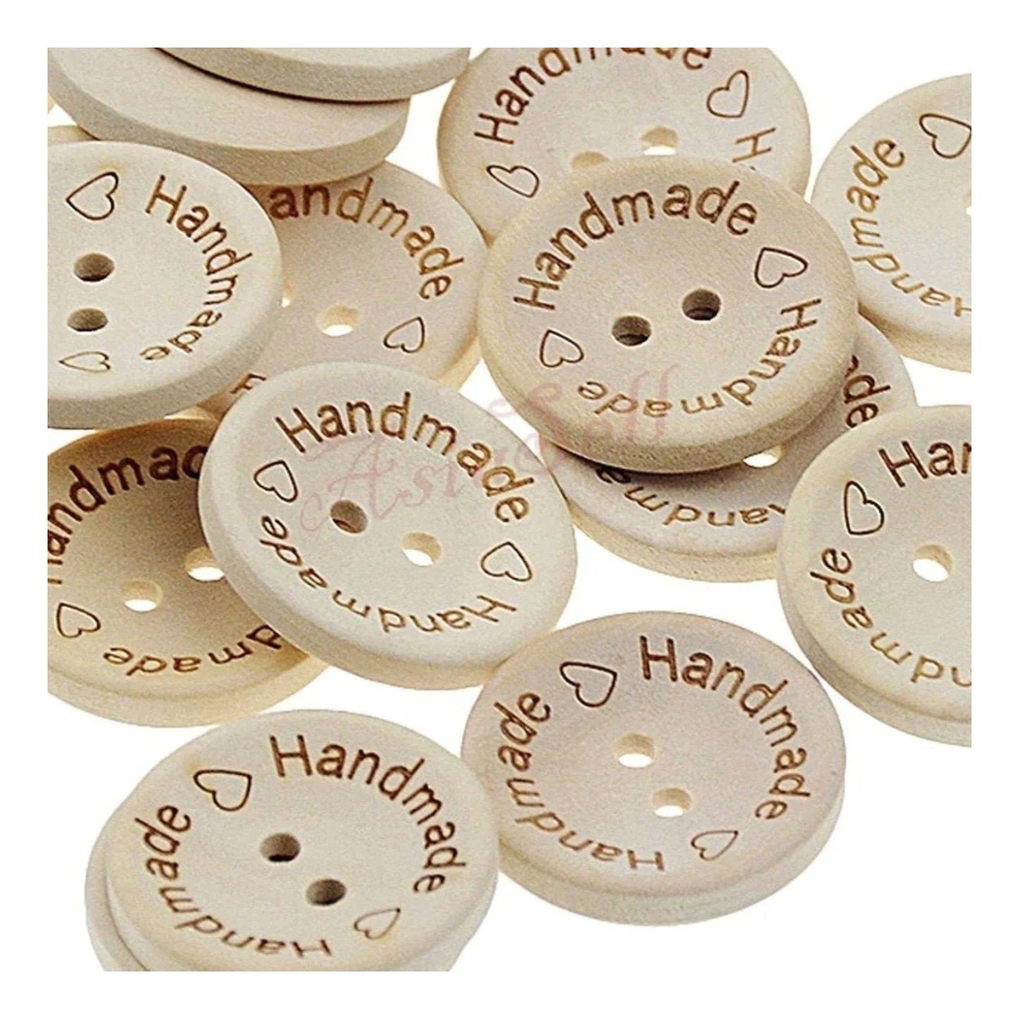 500pcs 2-Holes Handmade with Love Round Wooden Buttons Button Handmade Clothes - 15mm "Handmade Handmade" - Asia Sell