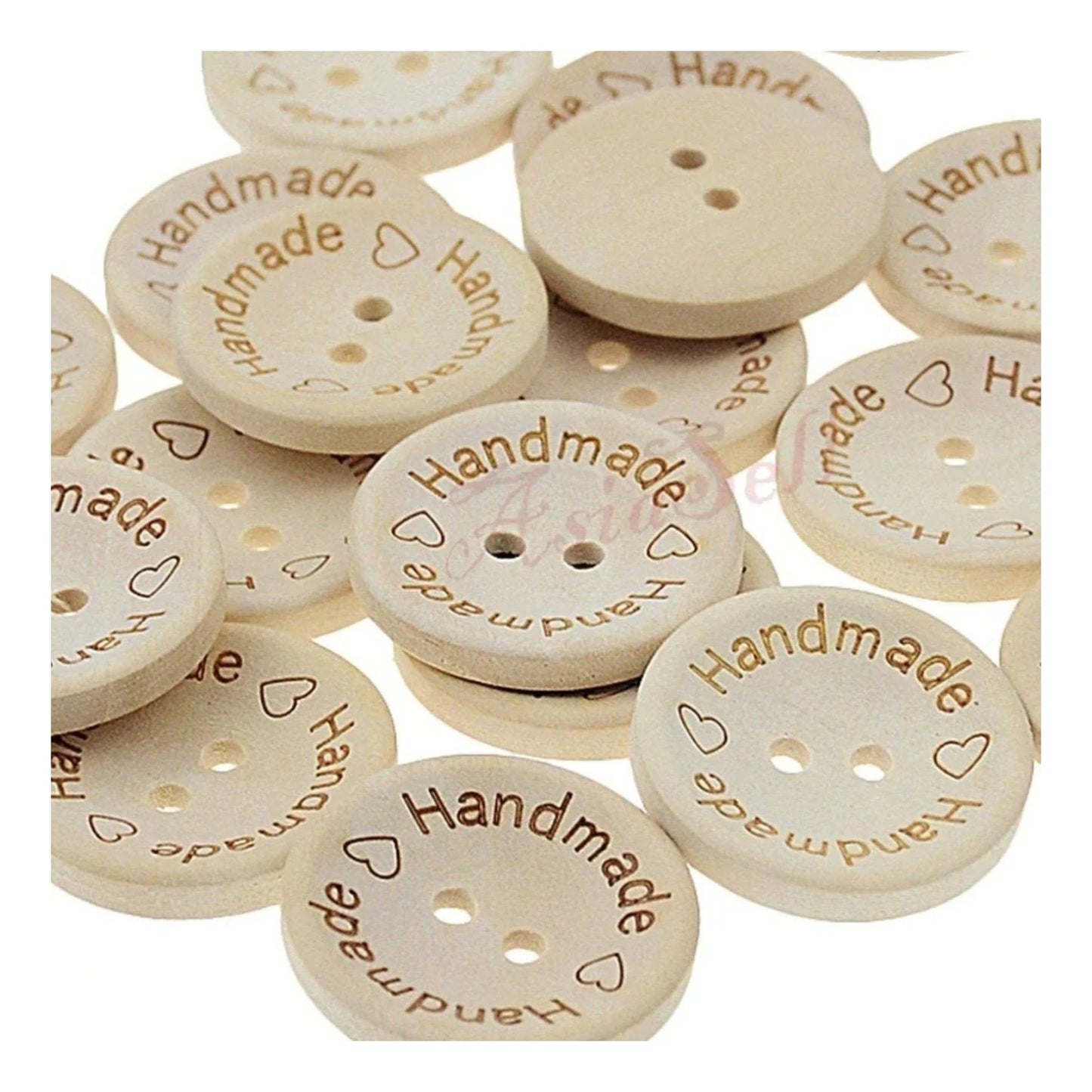 500pcs 2-Holes Handmade with Love Round Wooden Buttons Button Handmade Clothes - 15mm "Handmade with Love" - Asia Sell