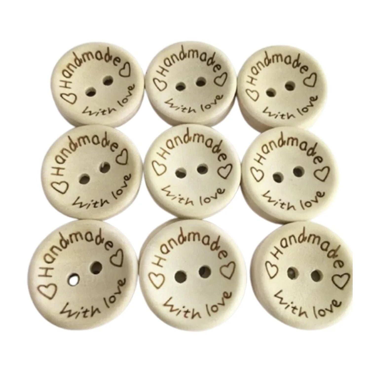 500pcs 2-Holes Handmade with Love Round Wooden Buttons Button Handmade Clothes - 15mm "Handmade with Love" - Asia Sell