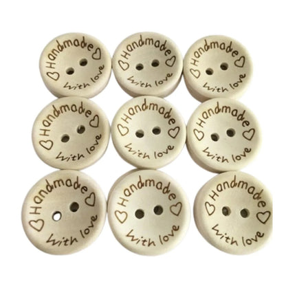 500pcs 2-Holes Handmade with Love Round Wooden Buttons Button Handmade Clothes - 15mm "Handmade with Love" - Asia Sell
