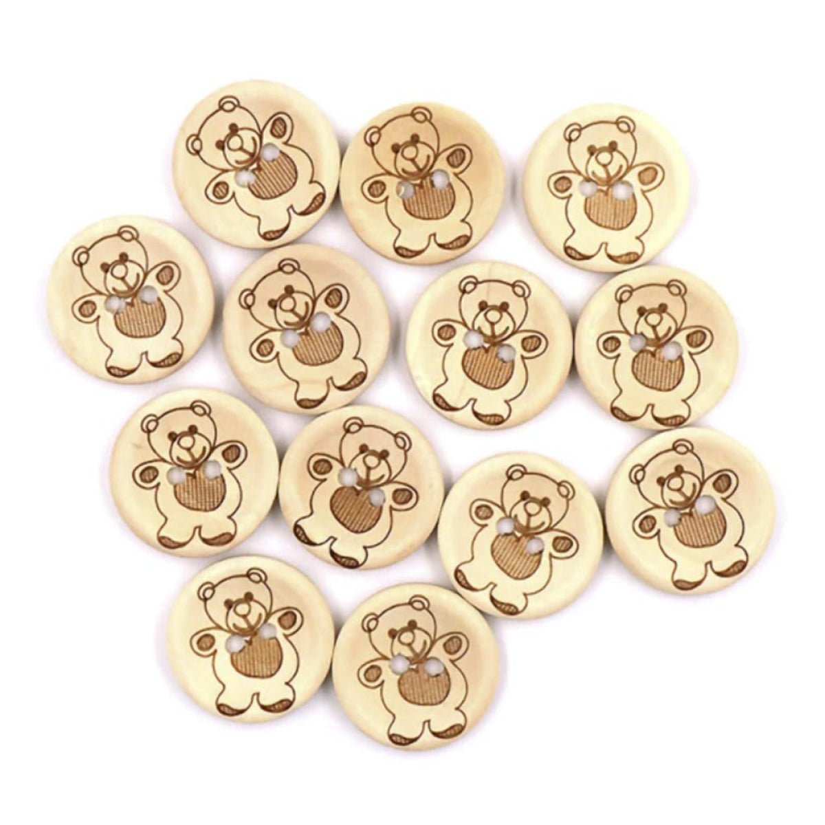 50/100/200pcs Wooden Buttons 15mm 20mm 25mm 2-Holes Teddy Pattern Round for Handmade Clothes - 50 pieces 15mm - Asia Sell