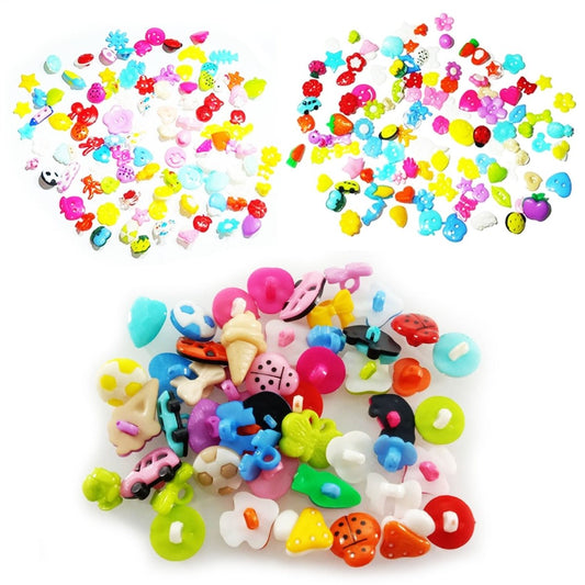 50/100pcs Mixed Shapes Buttons and Brooches for Kids Clothing Plastic Colourful Sewing - 80-100pcs Set A - Asia Sell