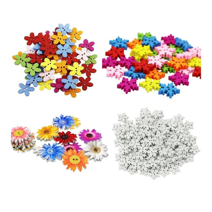 50/100pcs Wooden Buttons 2 Holes Chrysanthemum SunFlower Flower Snow Flake Sewing Button - 100x 15mm Flower - Asia Sell