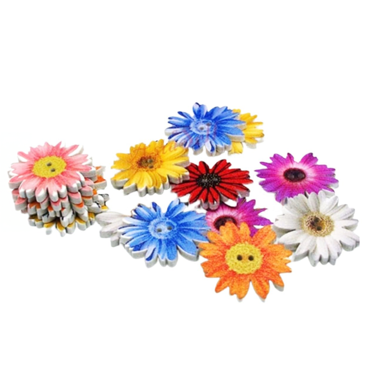 50/100pcs Wooden Buttons 2 Holes Chrysanthemum SunFlower Flower Snow Flake Sewing Button - 50x 25mm Flower - Asia Sell