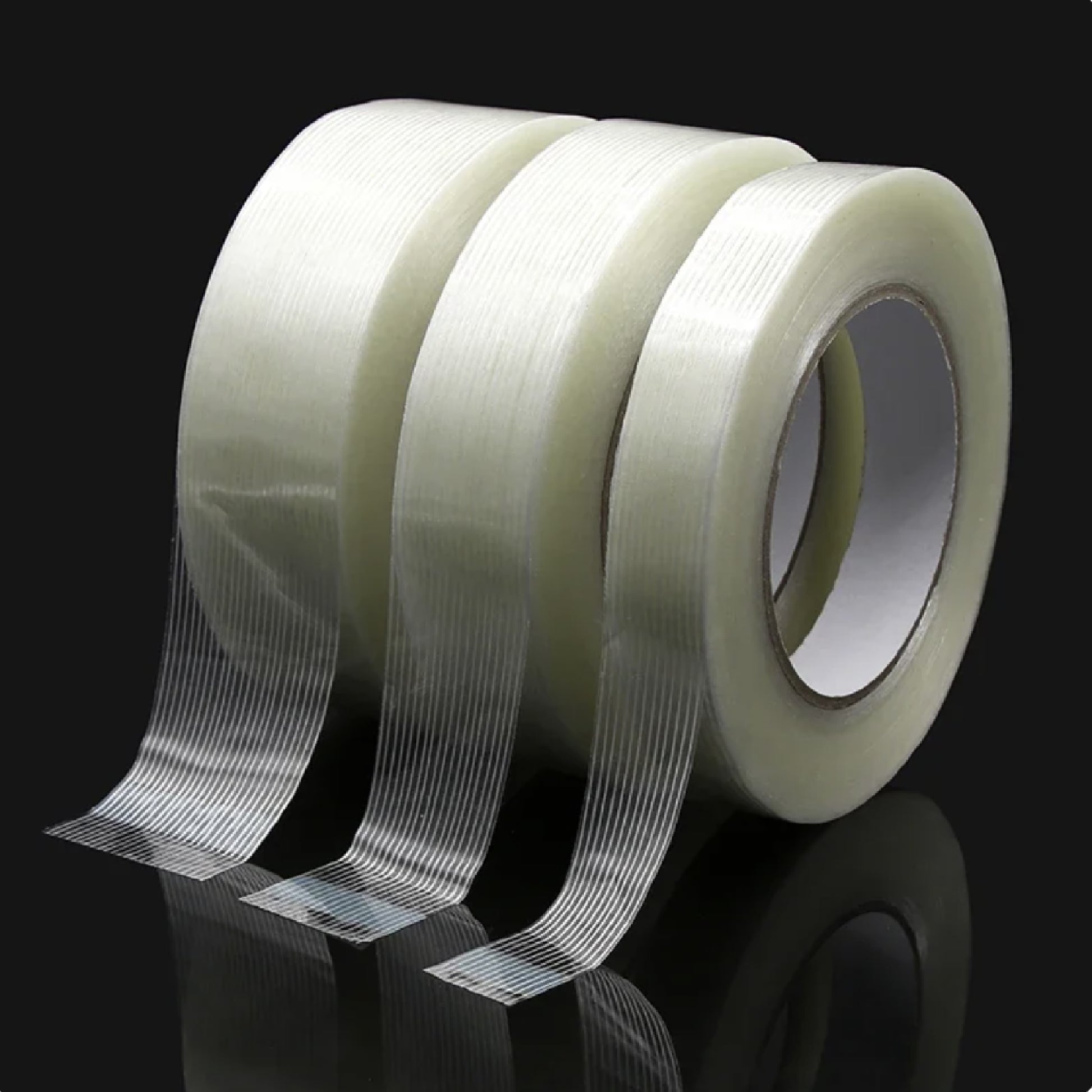 50m Roll 5mm 10mm 15mm Glass Fiber Tape Packaging Transparent Striped Adhesive