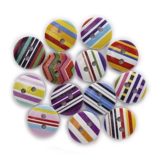 50pcs 11.5mm-18mm Wood Buttons Striped Pattern Sewing Scrapbooking Clothing Gifts Crafts - 13mm - Asia Sell