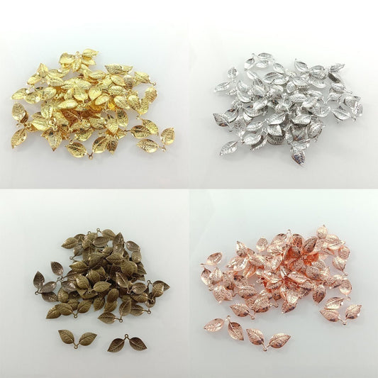 50pcs 13x32mm Vintage Double Leaf Pendant Charms for Necklace Bracelet Broch Jewellery Making DIY Gold - Rhodium - Asia Sell