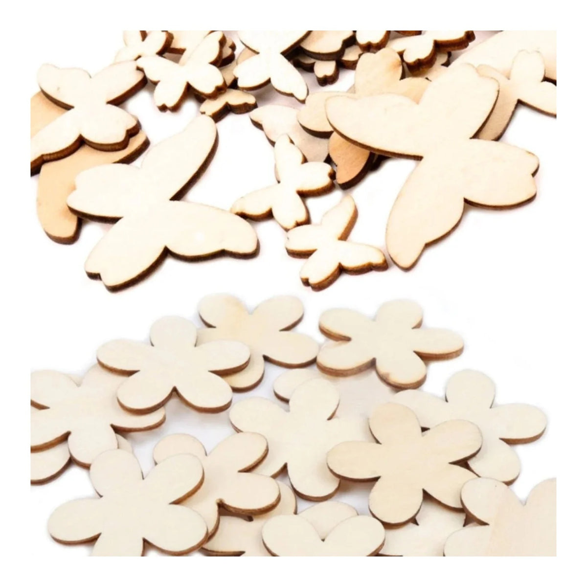 50pcs 15-40mm Natural Wooden Flower Butterfly Shape Blanks Forms Scrapbooking Crafts Sketching