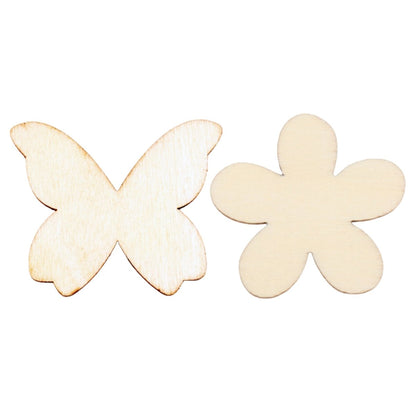 50pcs 15-40mm Natural Wooden Flower Butterfly Shape Blanks Forms Scrapbooking Crafts Sketching - Mixed Size Butterflies - - Asia Sell