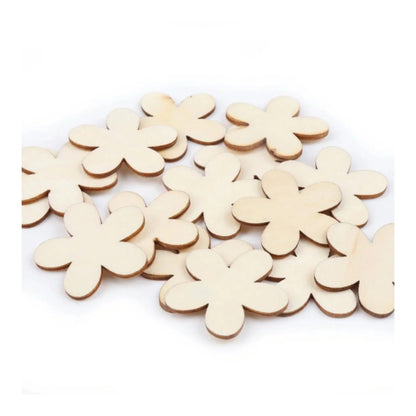 50pcs 15-40mm Natural Wooden Flower Butterfly Shape Blanks Forms Scrapbooking Crafts Sketching