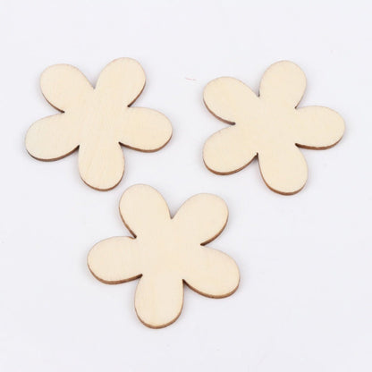 50pcs 15/20/25/35mm Natural Wooden Flower Pattern Blanks Scrapbooking Home Arts Crafts Sketching - 15mm - - Asia Sell