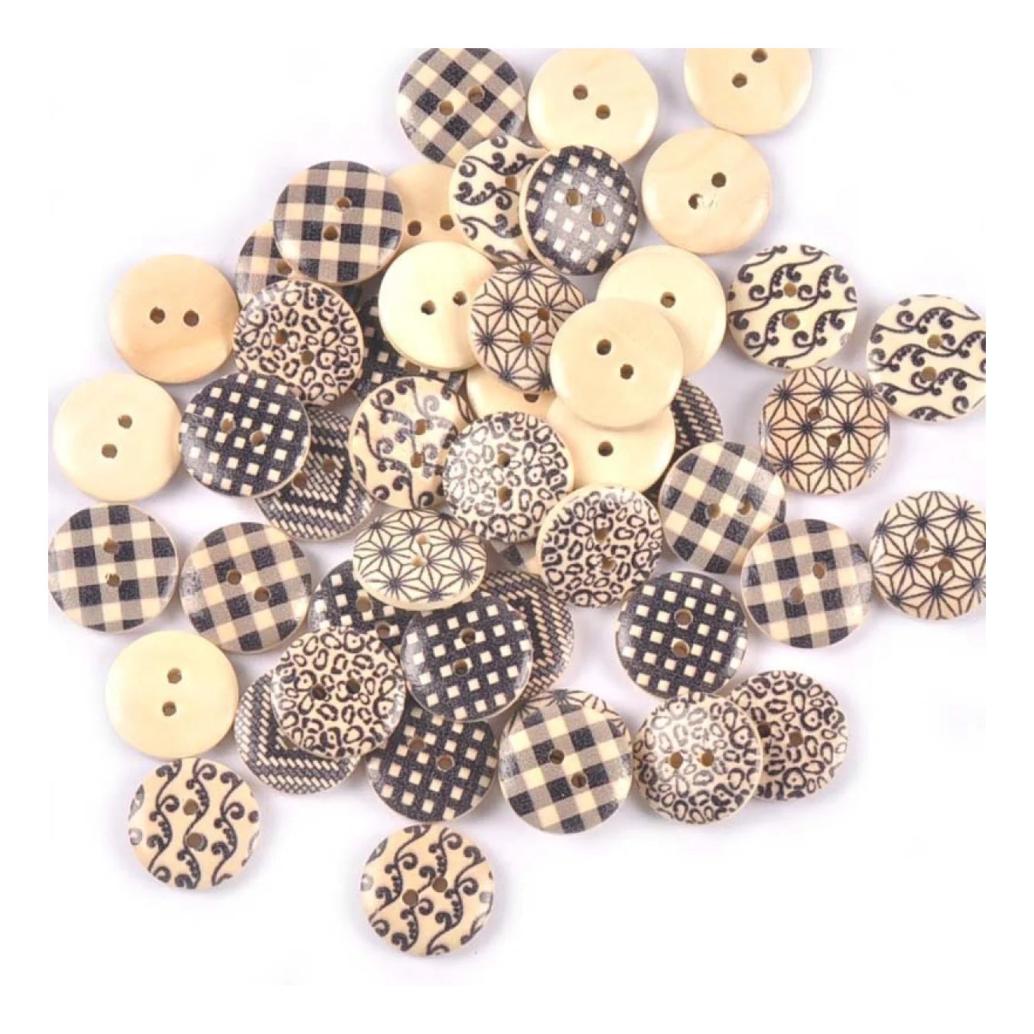 50pcs 18mm Wooden Clothing Buttons Mixed Patterns Sewing Accessories 2-Hole DIY Clothes Handmade Crafts - - Asia Sell