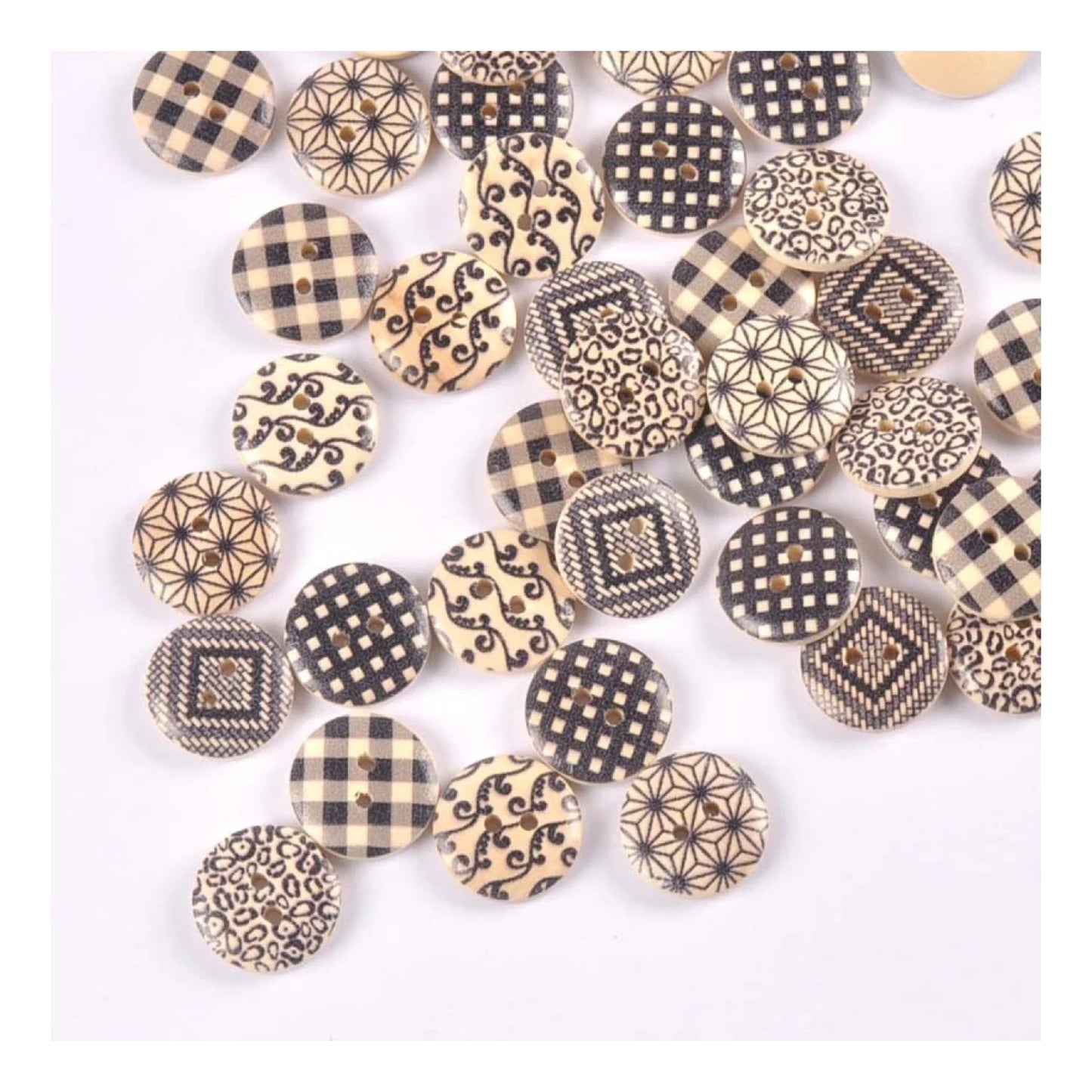 50pcs 18mm Wooden Clothing Buttons Mixed Patterns Sewing Accessories 2-Hole DIY Clothes Handmade Crafts - - Asia Sell