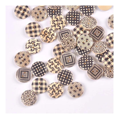 50pcs 18mm Wooden Clothing Buttons Mixed Patterns Sewing Accessories 2-Hole DIY Clothes Handmade Crafts - - Asia Sell