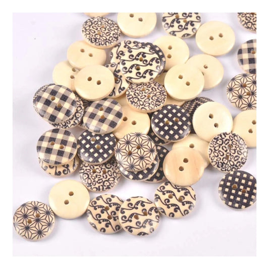 50pcs 18mm Wooden Clothing Buttons Mixed Patterns Sewing Accessories 2-Hole DIY Clothes Handmade Crafts - - Asia Sell