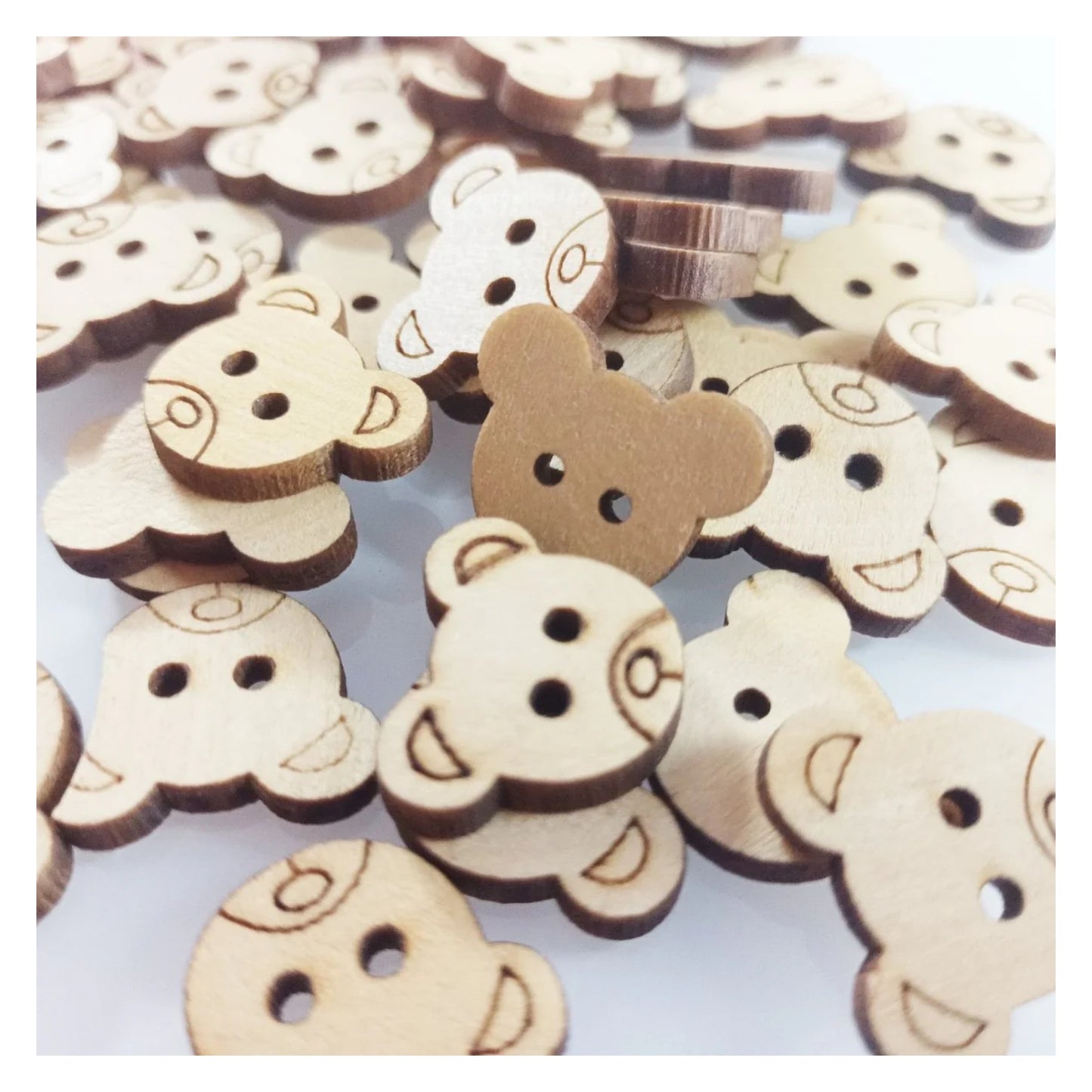 50pcs 19mm Teddy Bear Clothing Wooden Buttons 2 Hole Flatback Sewing Brown - - Asia Sell