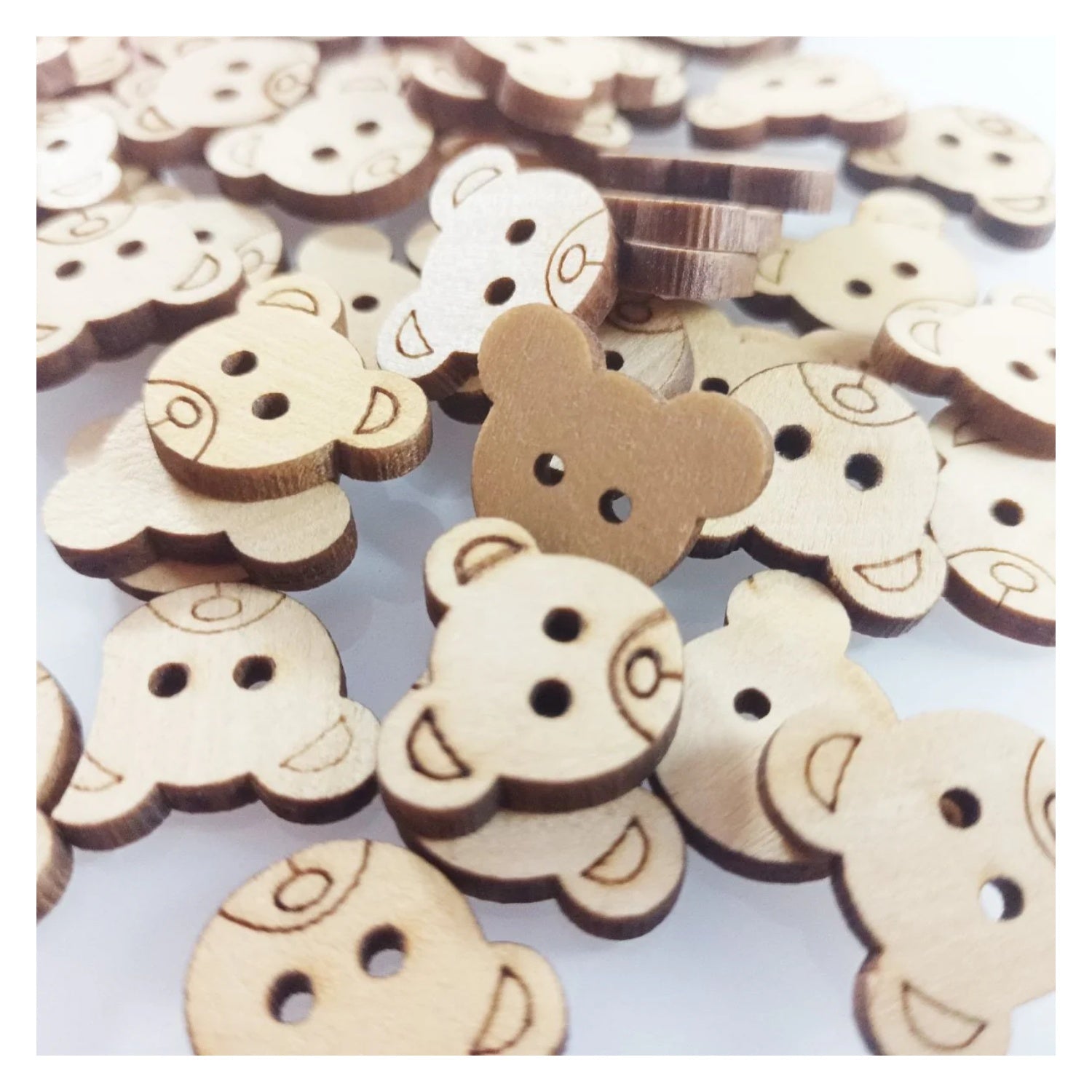 50pcs 19mm Teddy Bear Clothing Wooden Buttons 2 Hole Flatback Sewing Brown - - Asia Sell