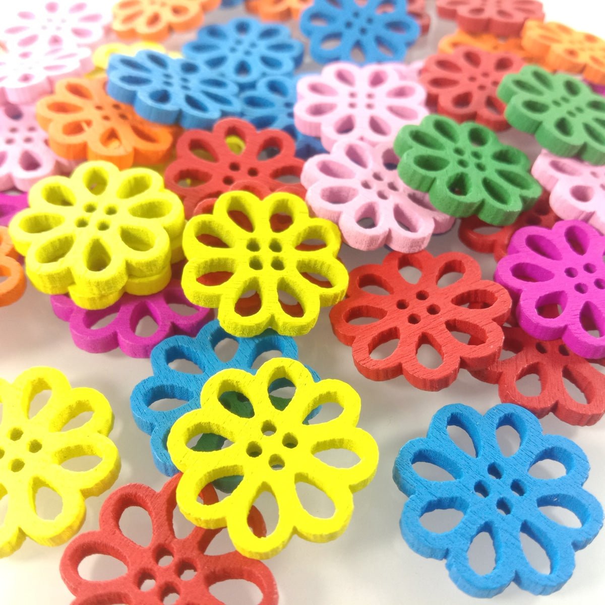 50pcs 20mm Colourful Bright Lotus Buttons Painted Wooden Shapes Mandala Flower Crafts - - Asia Sell