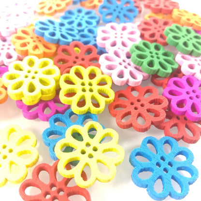 50pcs 20mm Colourful Bright Lotus Buttons Painted Wooden Shapes Mandala Flower Crafts - - Asia Sell