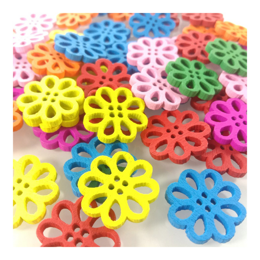 50pcs 20mm Colourful Bright Lotus Buttons Painted Wooden Shapes Mandala Flower Crafts - Asia Sell