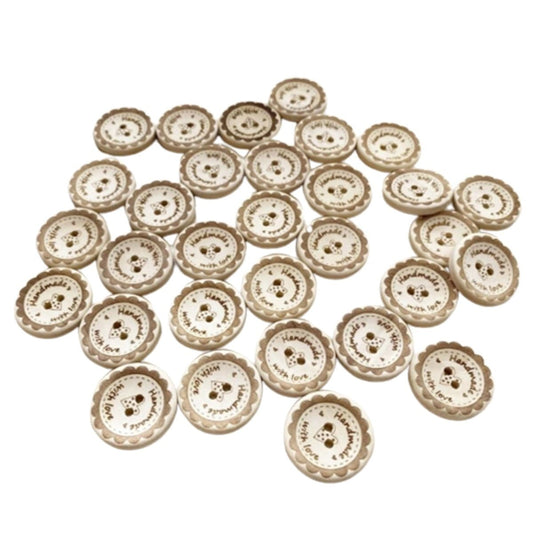 50pcs 20mm Wooden Buttons Handmade with Love Round for Handmade Clothes - - Asia Sell