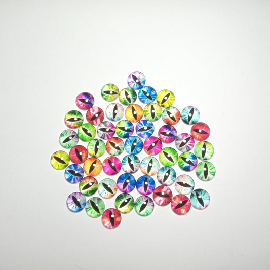 50pcs / 25 Pairs Bright Shiny Colourful 12mm Cats Eyes Half Dome Glass Cabochons Flat Back - - Asia Sell