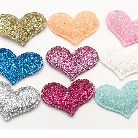 50pcs 35mmx30mm Glitter Padded Heart Felt Patches Appliques For Clothing Sewing DIY Wedding Decoration Toy Craft Shapes PU Leather - Blue - - Asia Sell
