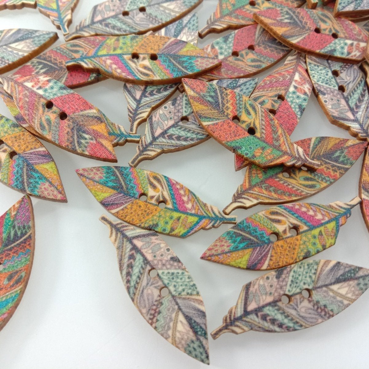 50pcs 42mm Wooden Leaf Buttons Leaves Retro for Scrapbooking Handmade Clothes - Dark - Asia Sell