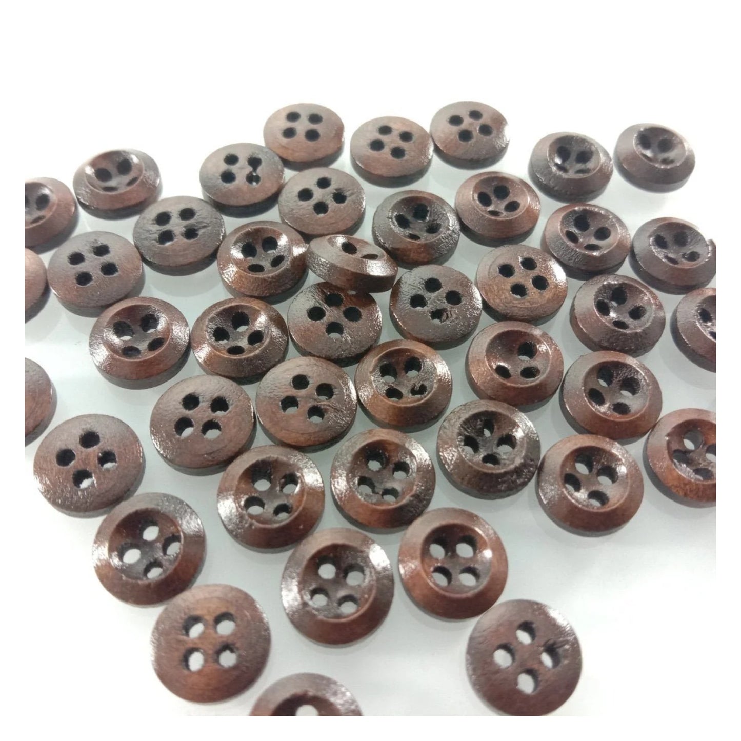 50pcs 9mm 4 Hole Dark Coffee Brown Wooden Buttons Sewing Round Wood Button Clothes for Handmade Clothes - - Asia Sell