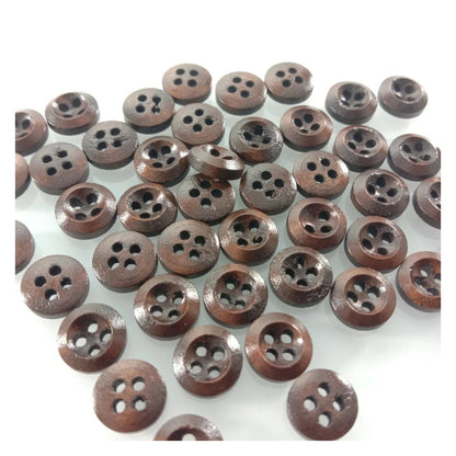 50pcs 9mm 4 Hole Dark Coffee Brown Wooden Buttons Sewing Round Wood Button Clothes for Handmade Clothes - - Asia Sell