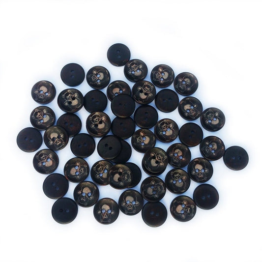 50pcs Dark Wooden Buttons 20mm 2-Holes Teddy Round for Handmade Clothes - - Asia Sell