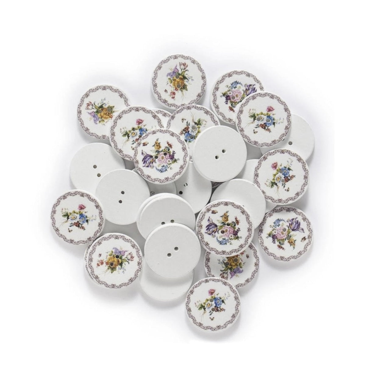 200Pcs Flower Retro Series White Wood Buttons Sewing Scrapbook Clothing 15-25Mm 20Mm