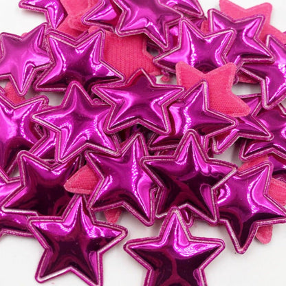 50pcs Glossy Shiny Padded Clothing Patches Star Shape Garment Appliques Decoration DIY Accessories PU Leather Craft - Dark Pink - Asia Sell