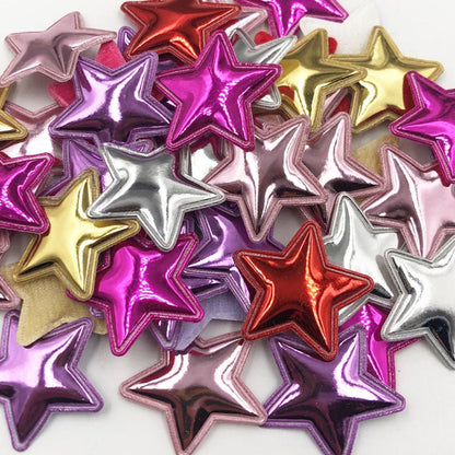 50pcs Glossy Shiny Padded Clothing Patches Star Shape Garment Appliques Decoration DIY Accessories PU Leather Craft - Light Pink - Asia Sell