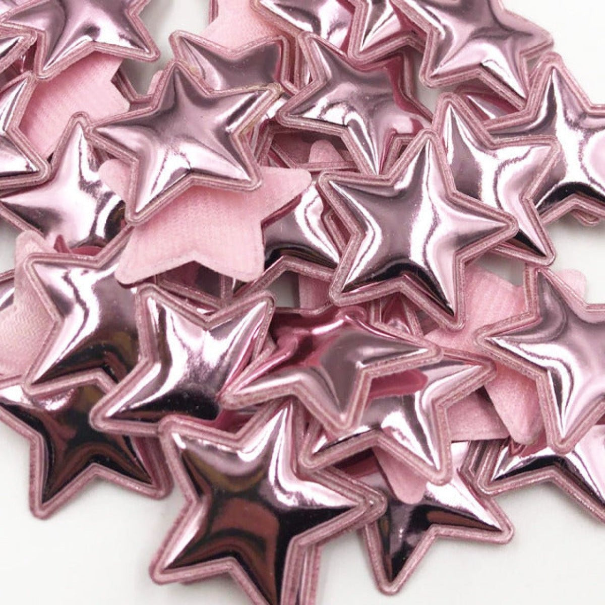 50pcs Glossy Shiny Padded Clothing Patches Star Shape Garment Appliques Decoration DIY Accessories PU Leather Craft - Light Pink - Asia Sell