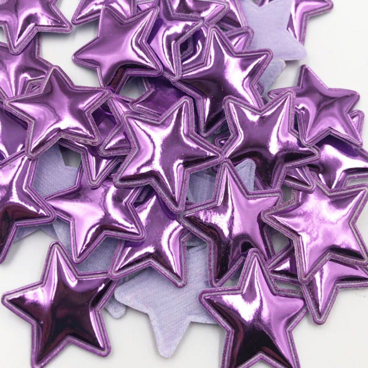 50pcs Glossy Shiny Padded Clothing Patches Star Shape Garment Appliques Decoration DIY Accessories PU Leather Craft - Purple - Asia Sell