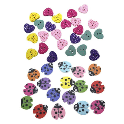 50pcs Mixed Ladybug Heart Wood Buttons Sewing Buttons For Kids Clothes DIY - Ladybug - Asia Sell