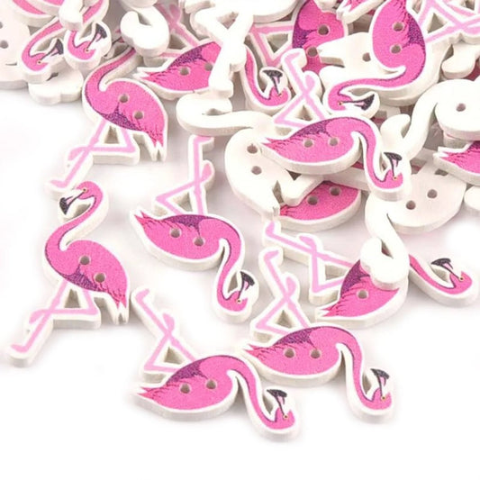 50pcs Painted Flamingo Wooden Buttons Pink 2-Hole For Clothes Scrapbook 36x20mm DIY - - Asia Sell