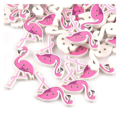 50pcs Painted Flamingo Wooden Buttons Pink 2-Hole For Clothes Scrapbook 36x20mm DIY - - Asia Sell