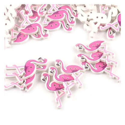 50pcs Painted Flamingo Wooden Buttons Pink 2-Hole For Clothes Scrapbook 36x20mm DIY - - Asia Sell