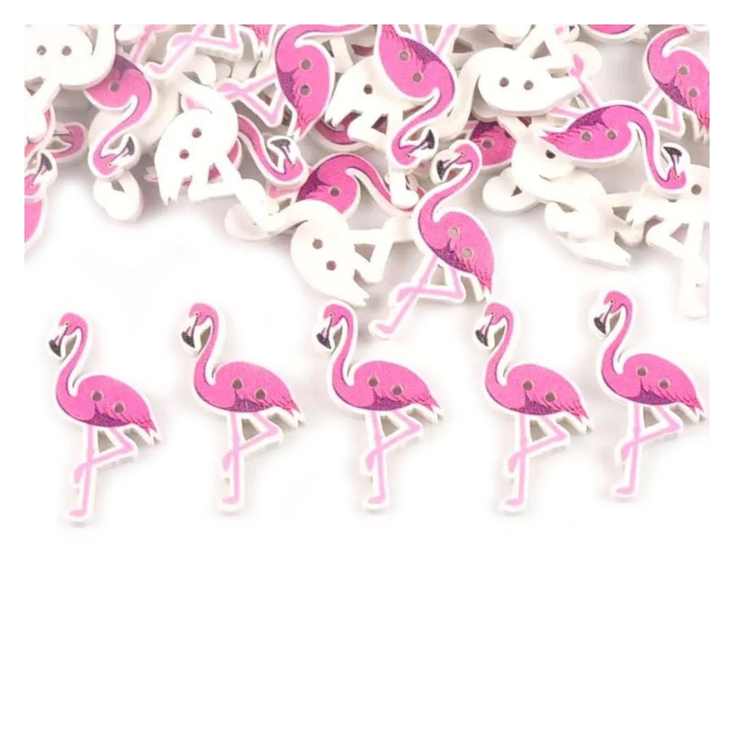 50pcs Painted Flamingo Wooden Buttons Pink 2-Hole For Clothes Scrapbook 36x20mm DIY - - Asia Sell