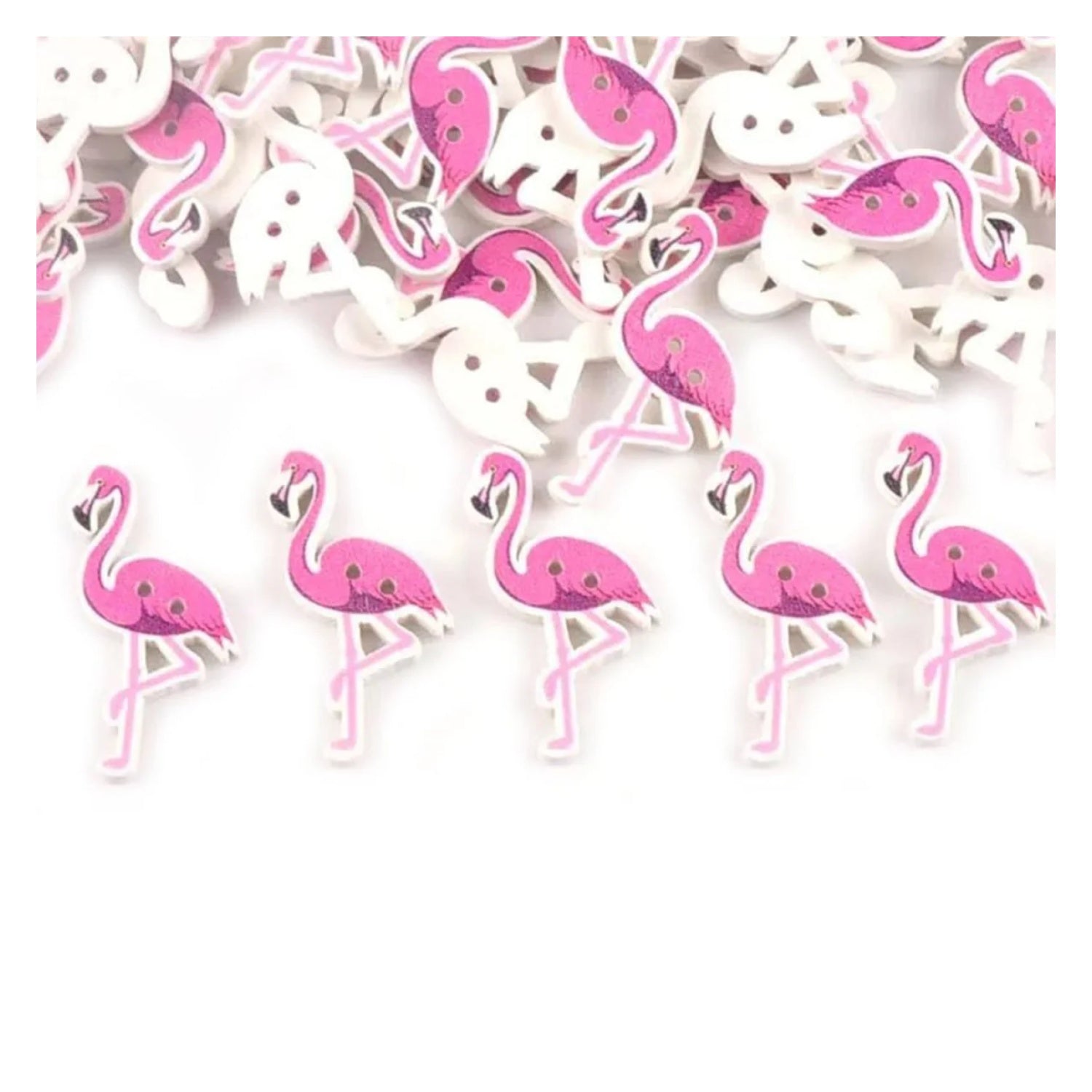 50pcs Painted Flamingo Wooden Buttons Pink 2-Hole For Clothes Scrapbook 36x20mm DIY - - Asia Sell