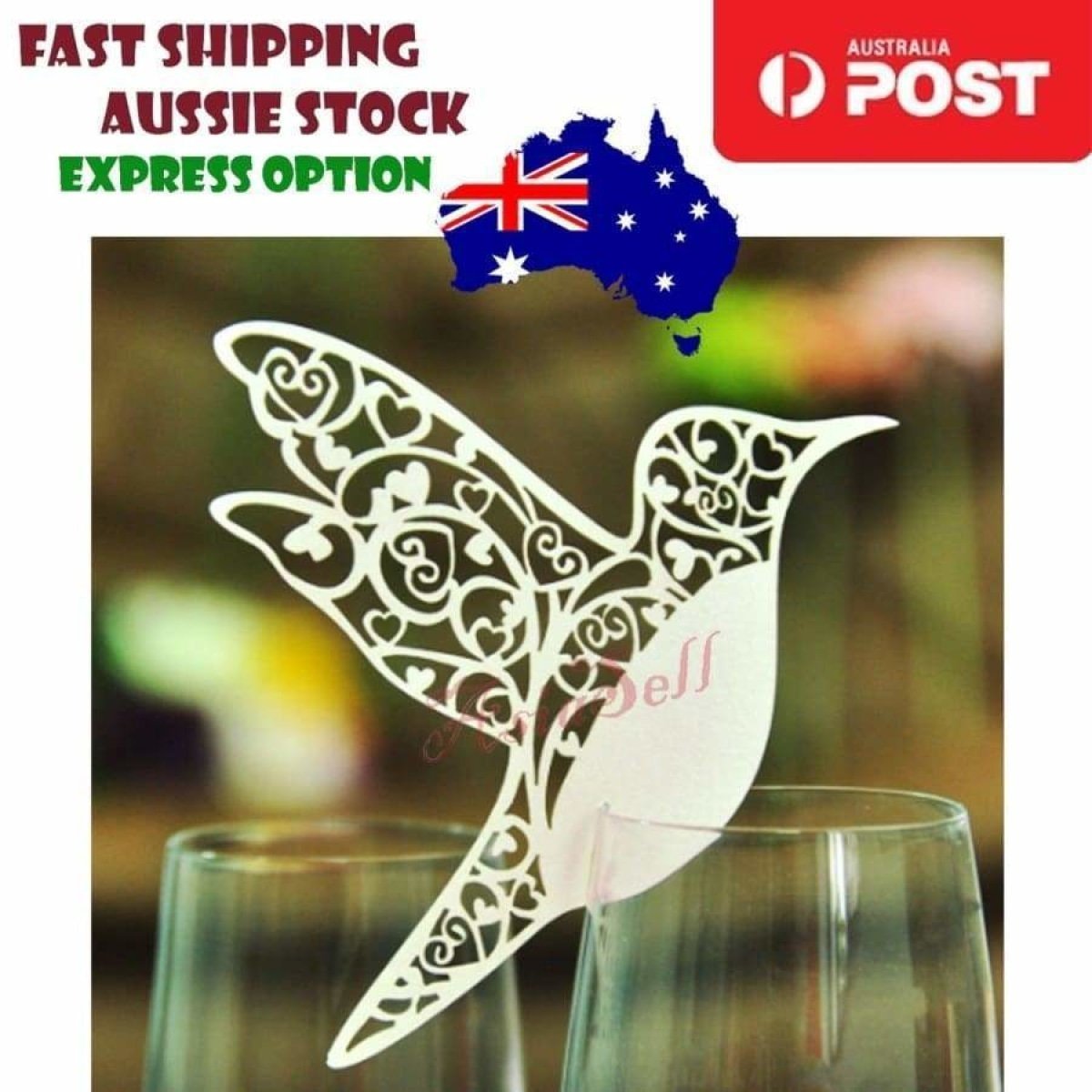 50pcs Pearl White Bird Wine Glass Table Place Holder Wedding Name Cards 150x90mm Cardboard - - Asia Sell