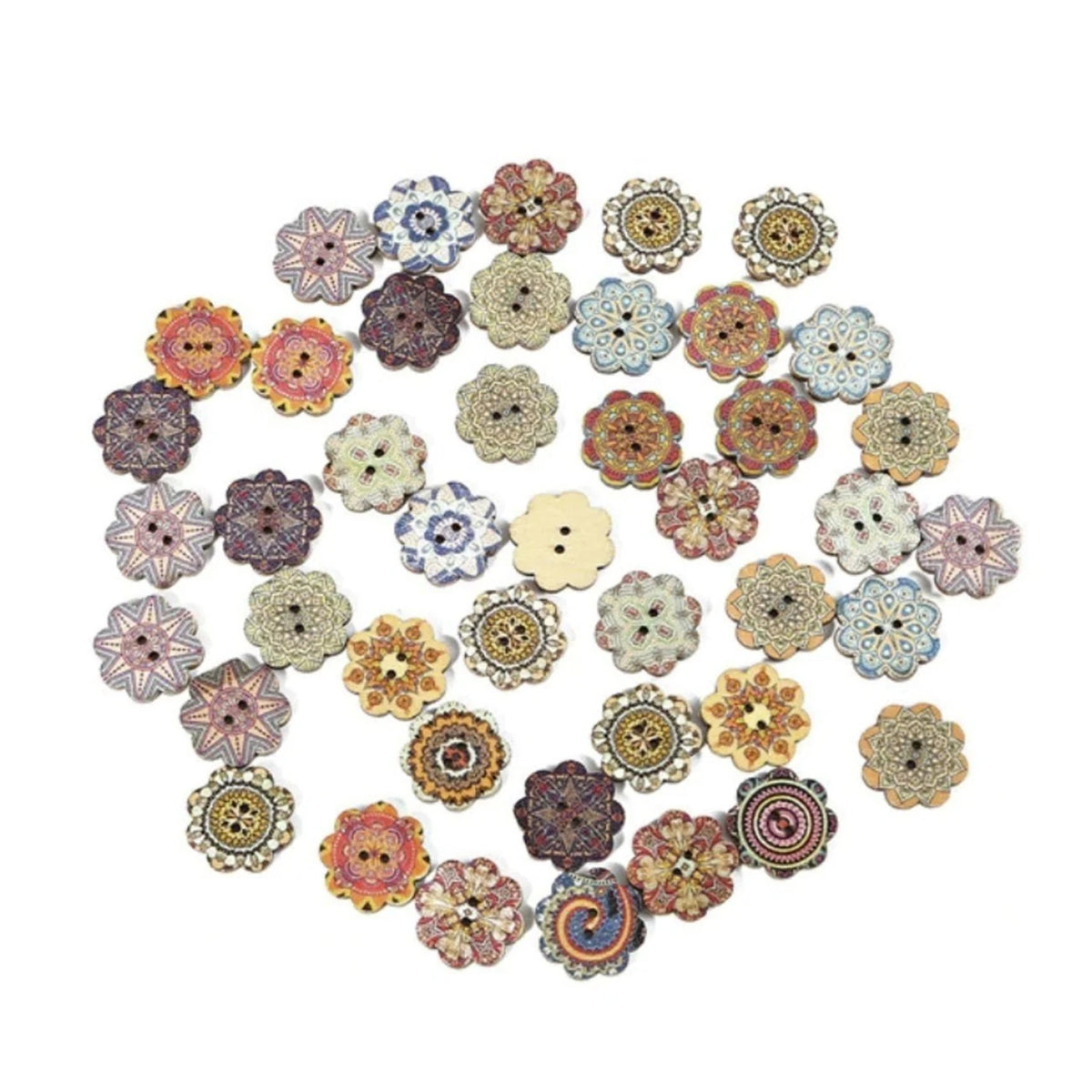 50pcs Retro Wood Buttons Handmade Clothes 15-25mm Sewing Scrapbook Clothing